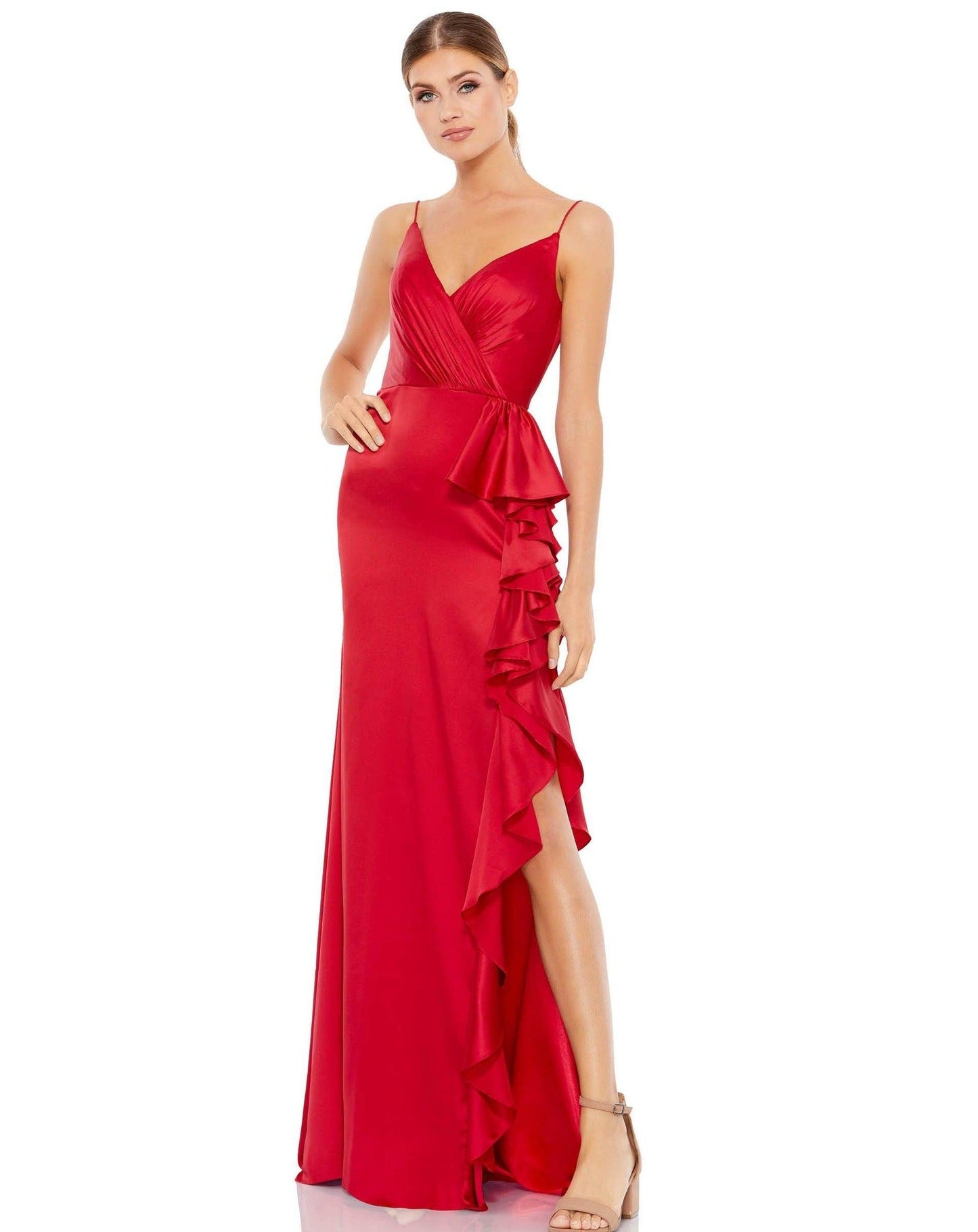 Mac Duggal Prom Long Satin Ruffled Dress 67815 - The Dress Outlet