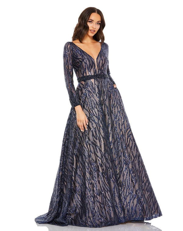 Prom Long Sleeve Beaded Ball Gown Beaded Detail Mac Duggal 67592