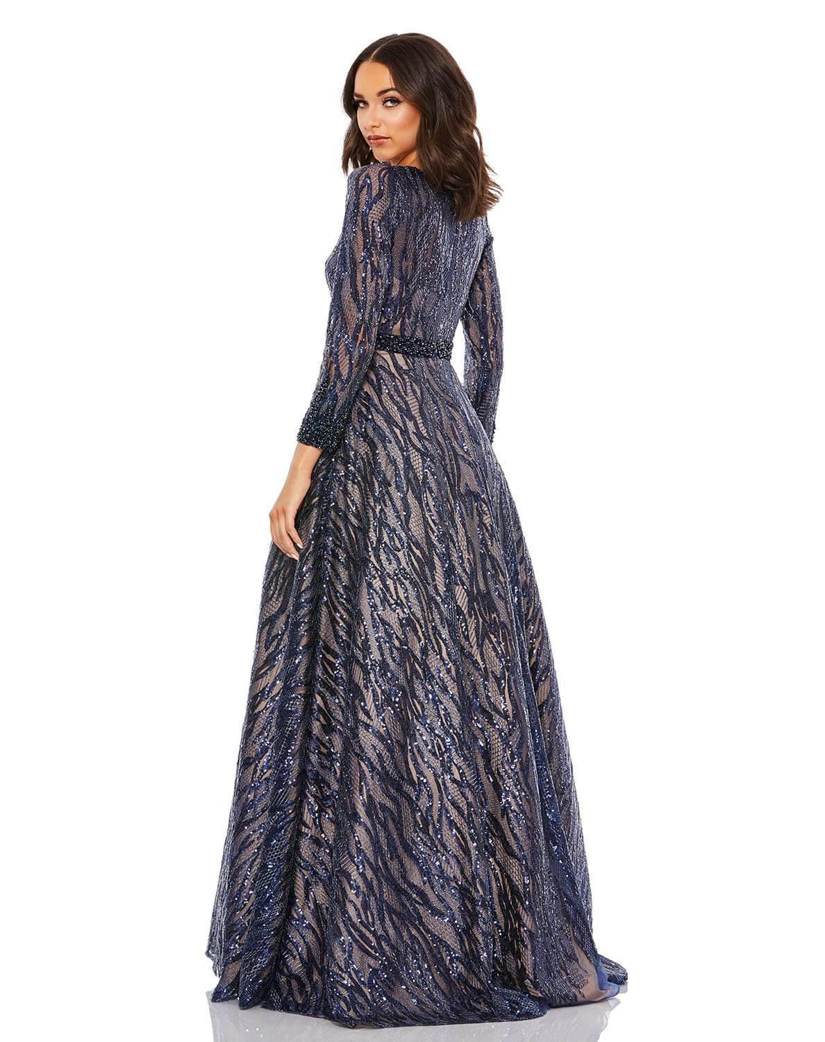 Mac Duggal 67592 Prom Long Sleeve Beaded Ball Gown