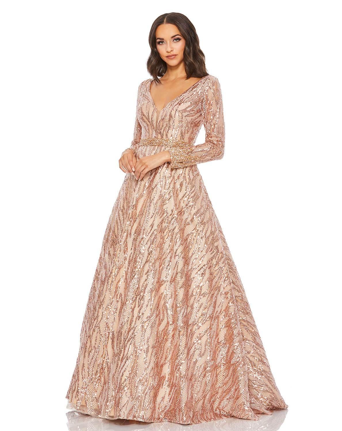 Mac Duggal 67592 Prom Long Sleeve Beaded Ball Gown