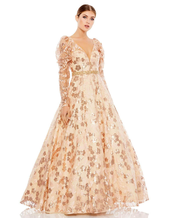 Prom Long Sleeve Floral Dress Floral Detail Mac Duggal 12458