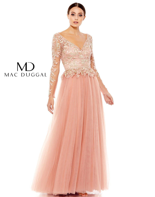 Formal Long Sleeve Lace Gown Lace Detail Mac Duggal 11168