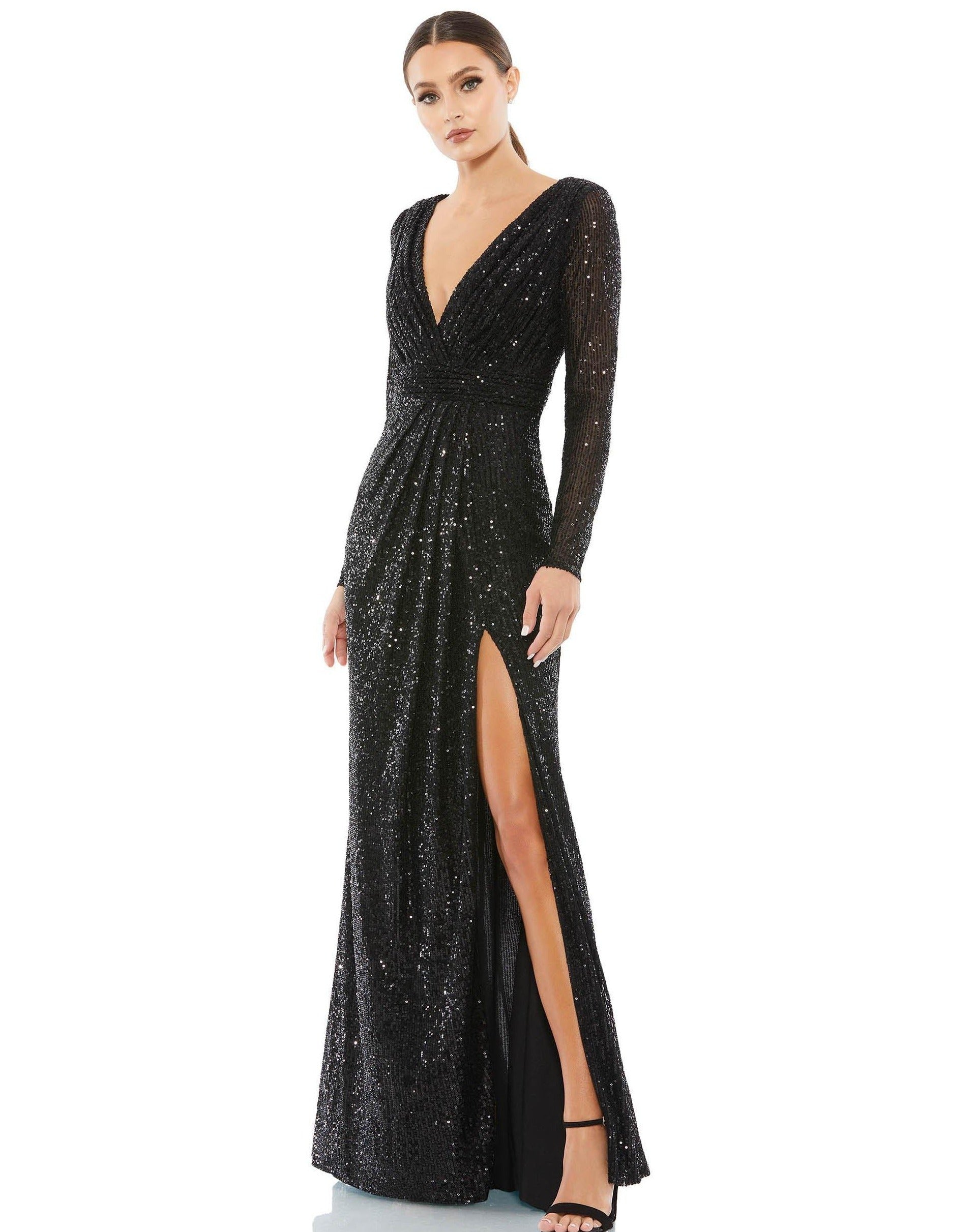 Mac Duggal Women's Sequined Long Sleeve Gown - Green - Size 8 Mac Duggal Women's Sequined Long Sleeve Gown - Green - Size 8