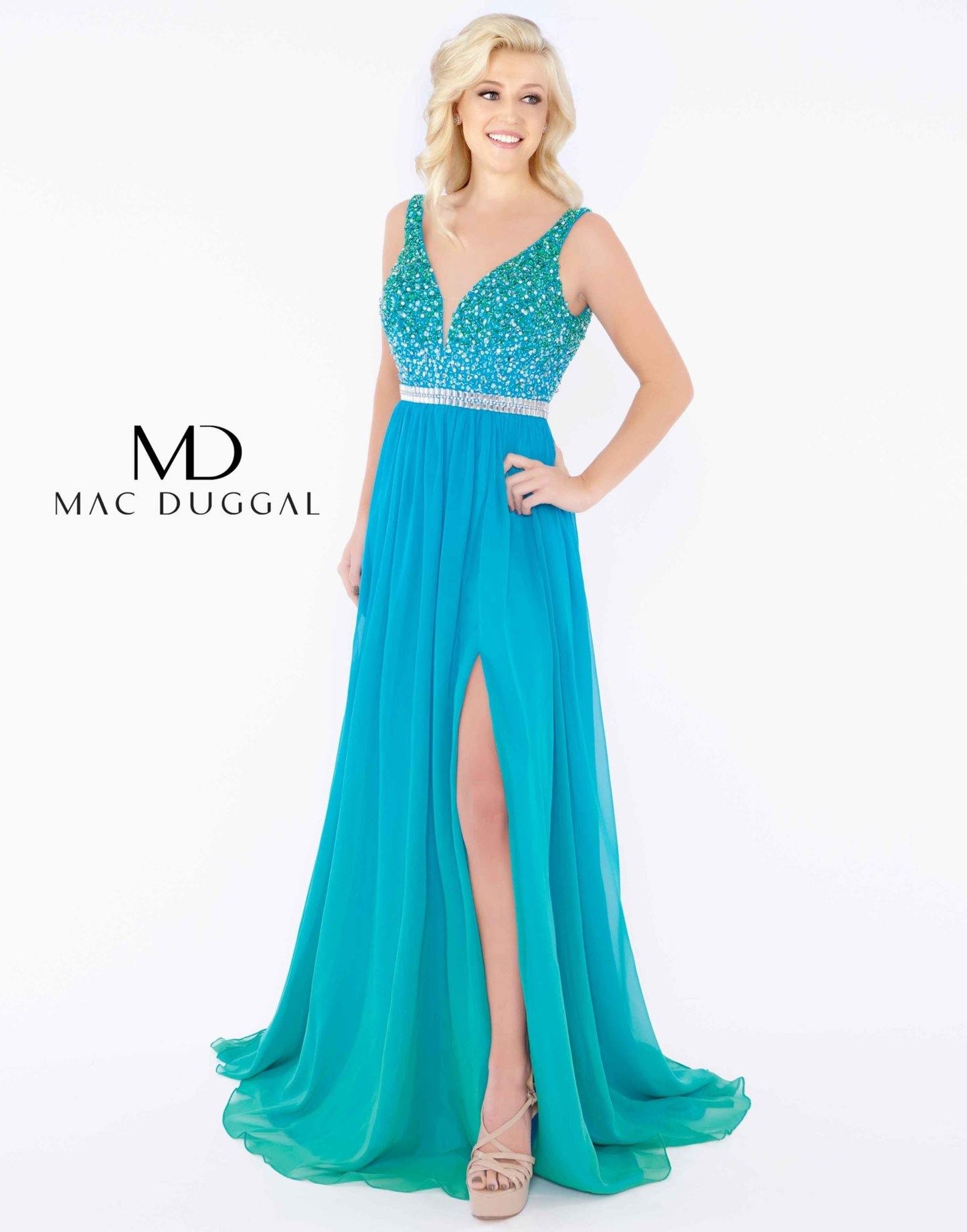Mac Duggal Prom Long Sleeveless Chiffon Gown 77587A - The Dress Outlet