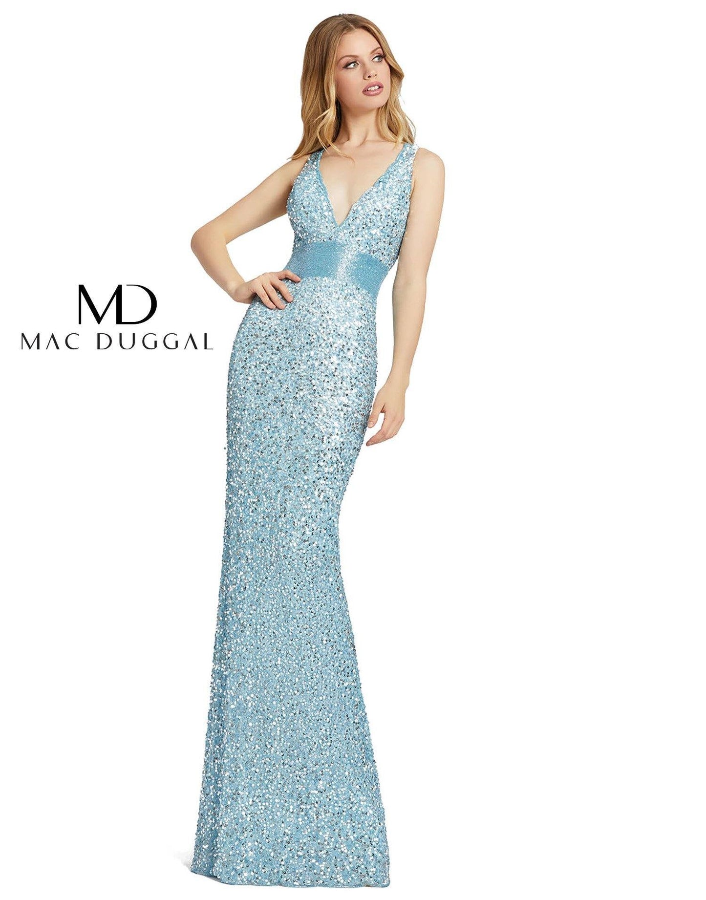 Mac Duggal Prom Long Sleeveless Evening Gown Powder Blue