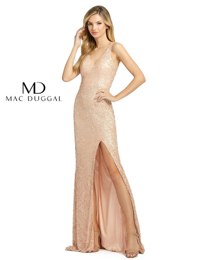 Mac Duggal Prom Long Sleeveless High Slit Gown Rose Gold