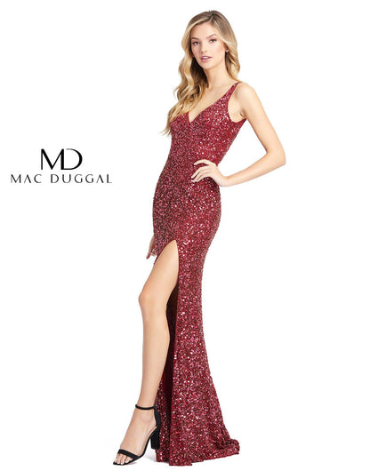 Mac Duggal Prom Long Sleeveless High Slit Gown Chilli Pepper