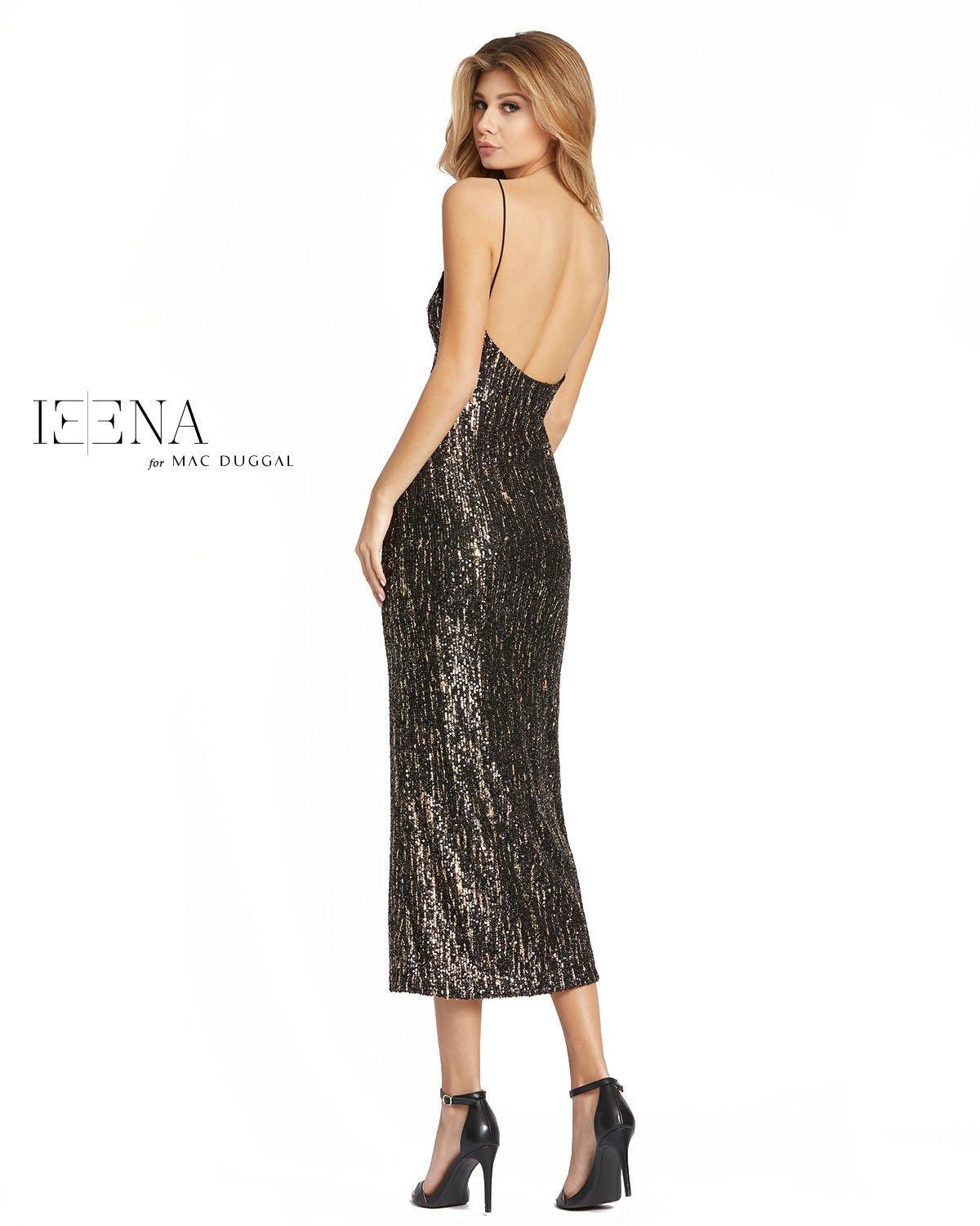 Mac Duggal 26447 Sequined Metallic V-Neck Midi Dress