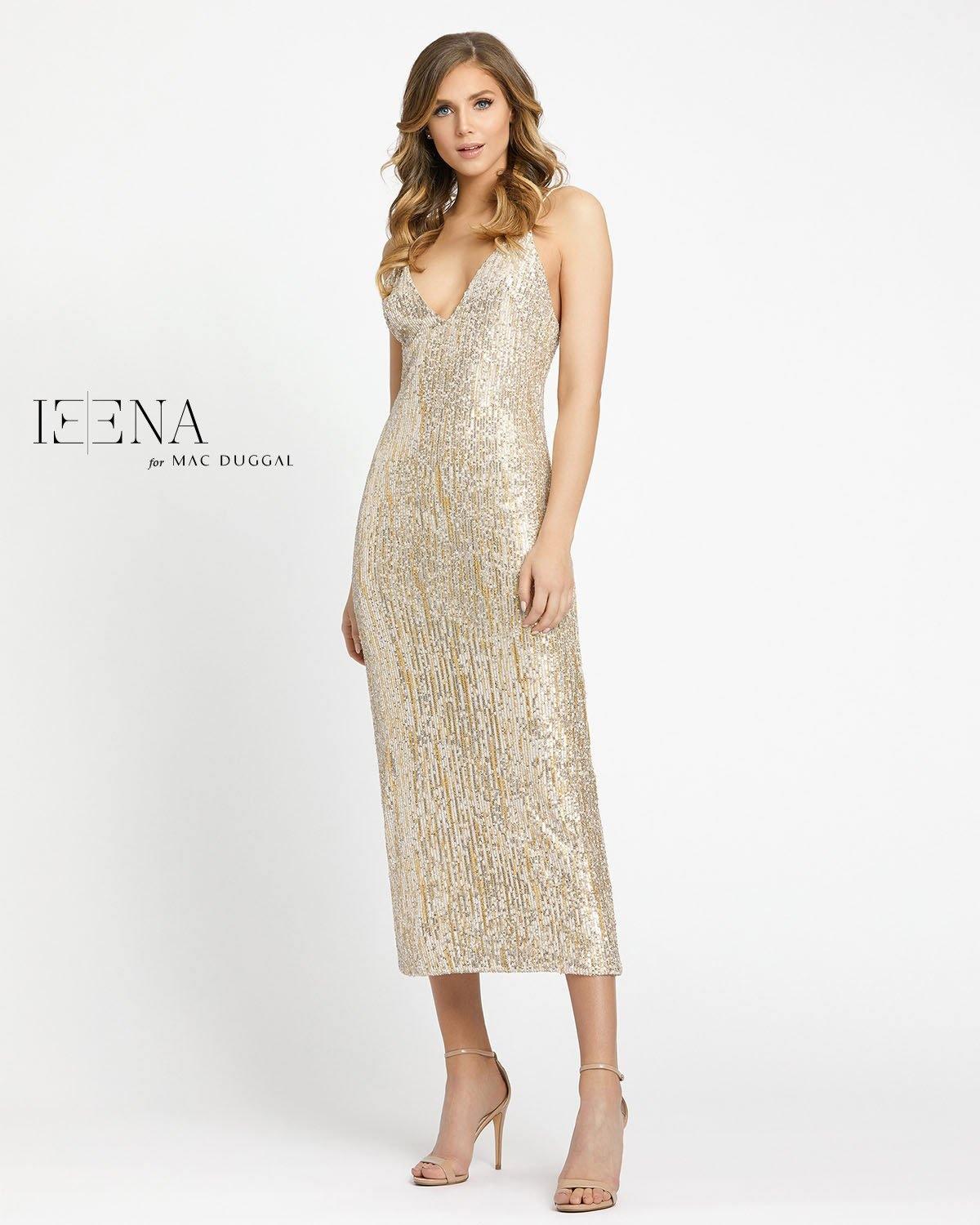 Mac Duggal 26447 Sequined Metallic V-Neck Midi Dress