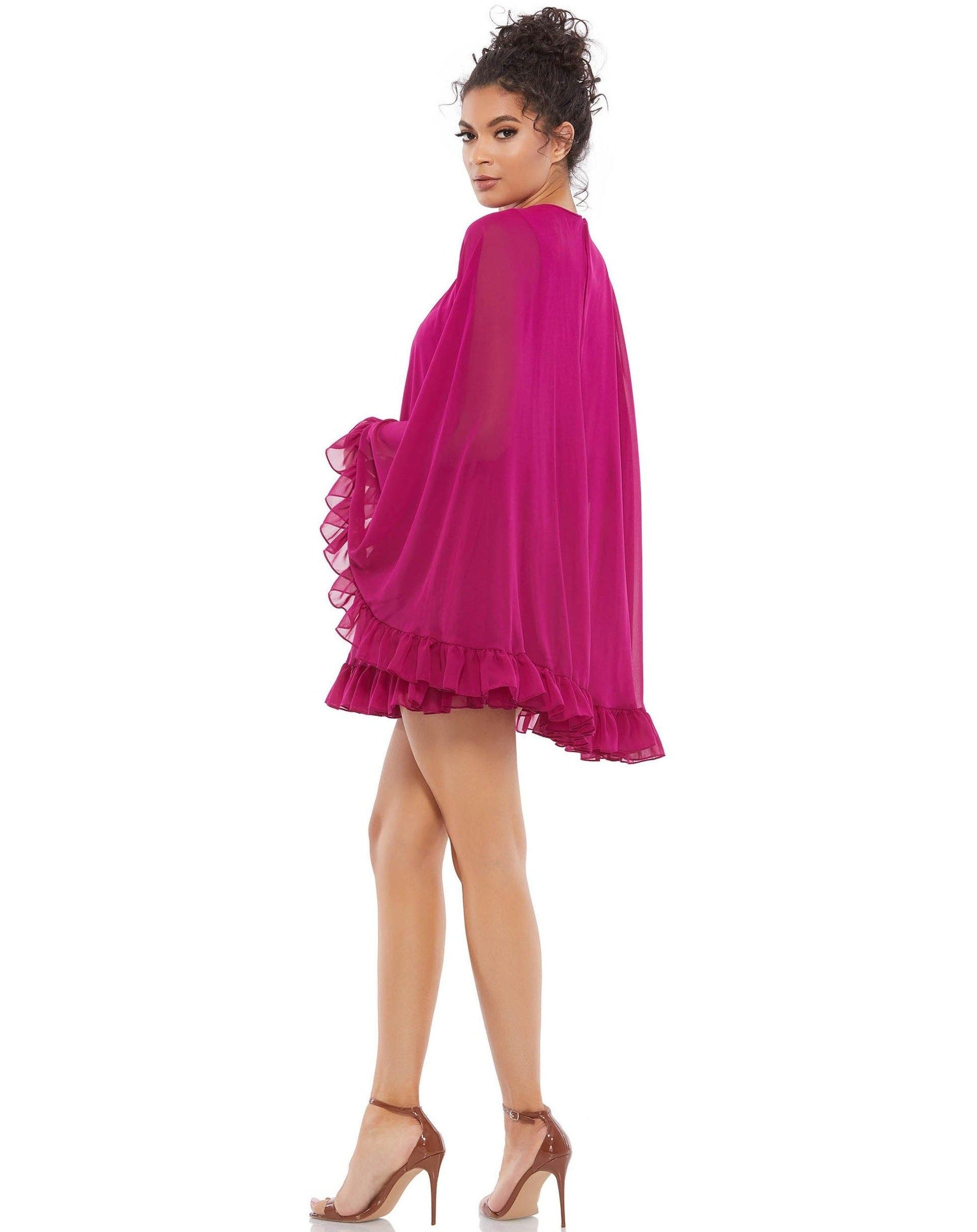 Mac Duggal 55407 Short Cape Sleeve Cocktail Dress