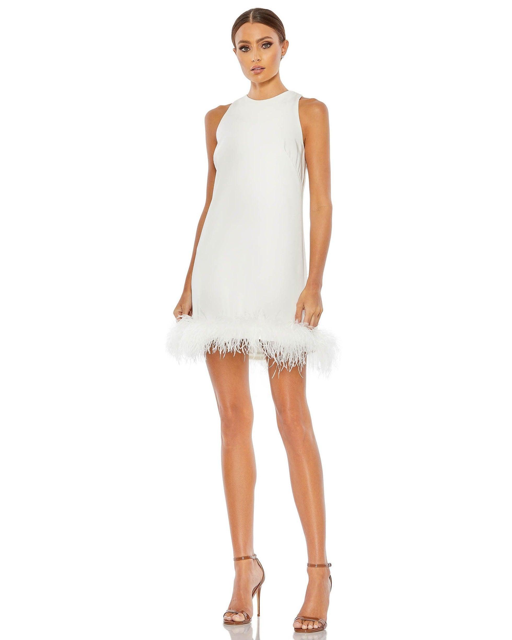 Mac Duggal Women's Feathered Hem High Neck Sleeveless A Line Dress - Black