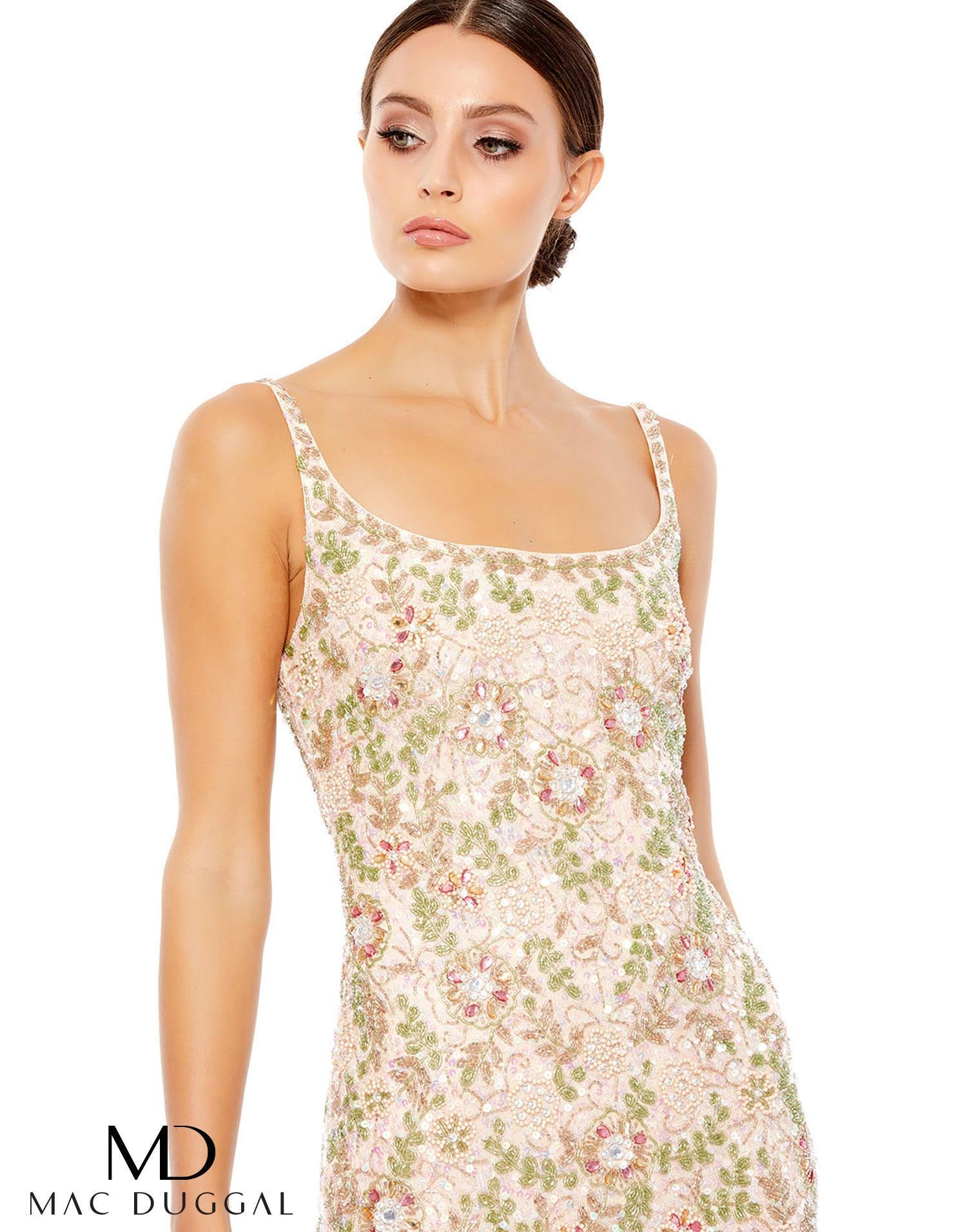Mac Duggal 10755 Short Floral Beaded Cocktail Dress