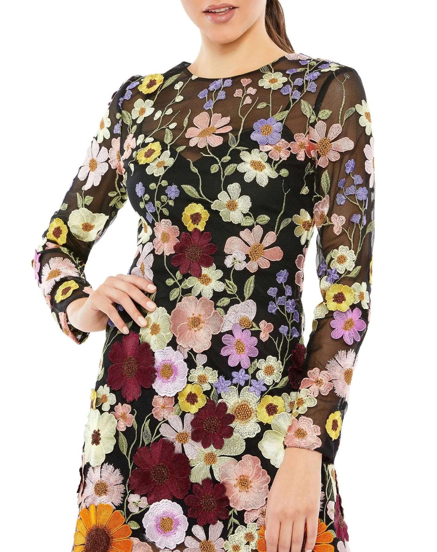 Black Multi Mac Duggal 68202 Short Floral Cocktail Dress