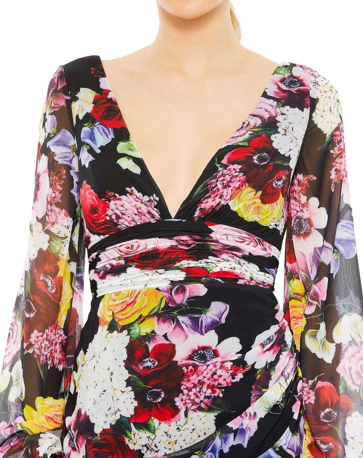 Black Multi Mac Duggal 55670 Short Floral Print Cocktail Dress for $358 ...