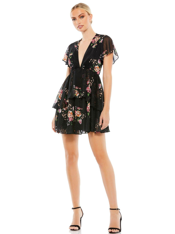 Short Floral Print Cocktail Dress Floral Print Mac Duggal 55673