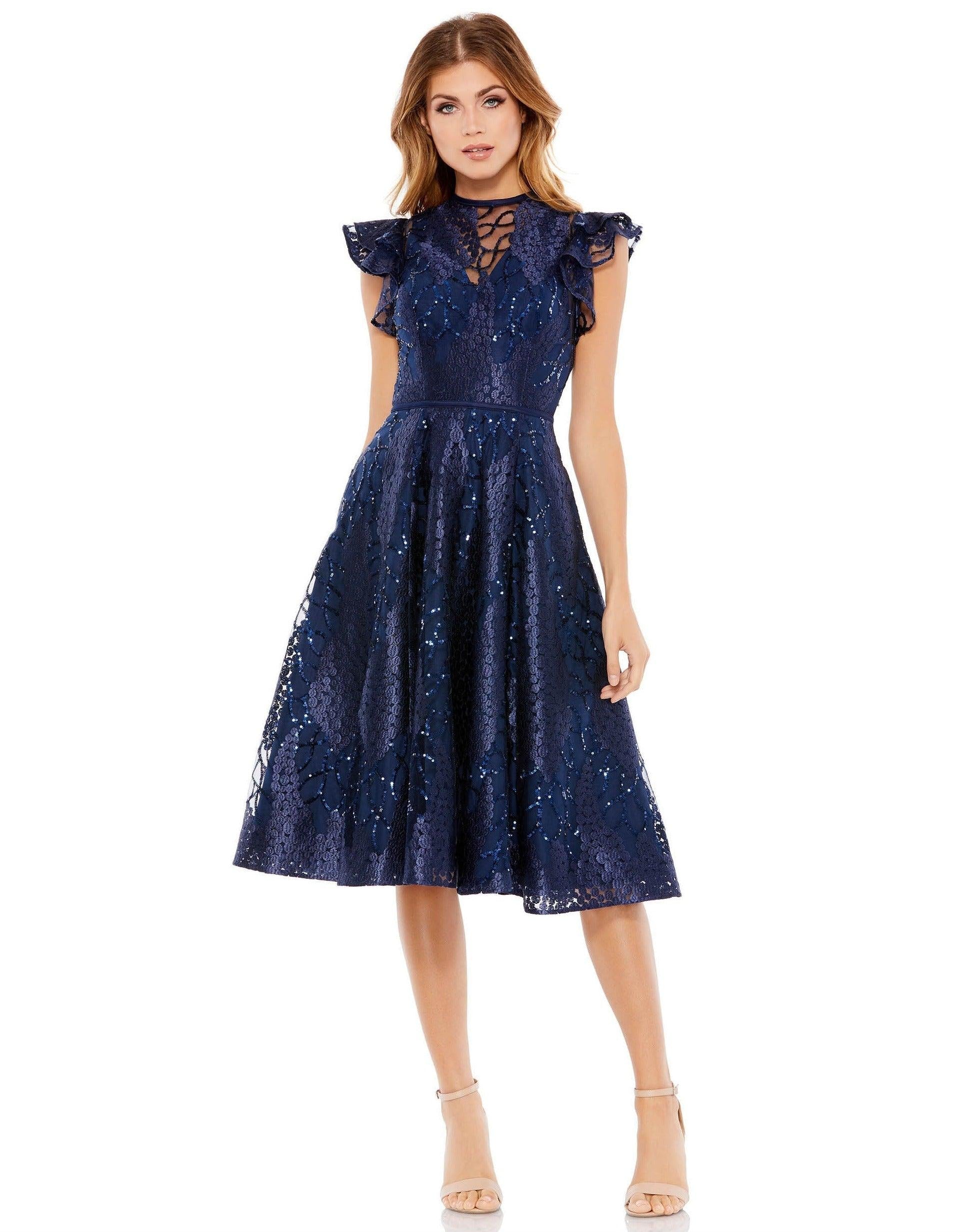 Navy Mac Duggal 12467 Short Flutter Sleeve Cocktail Dress for $497.99 ...
