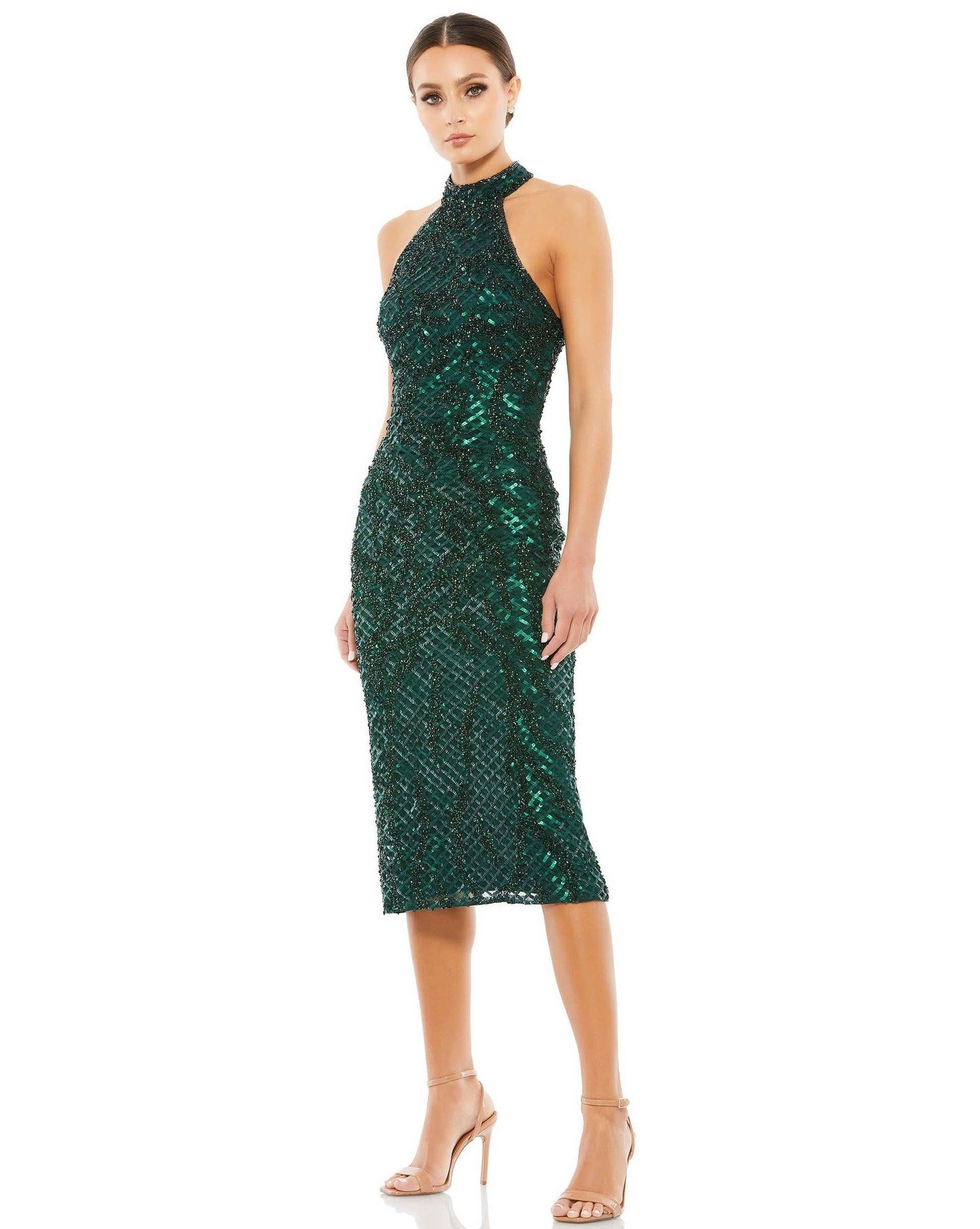 Mac Duggal 5535 Short Halter Beaded Cocktail Dress