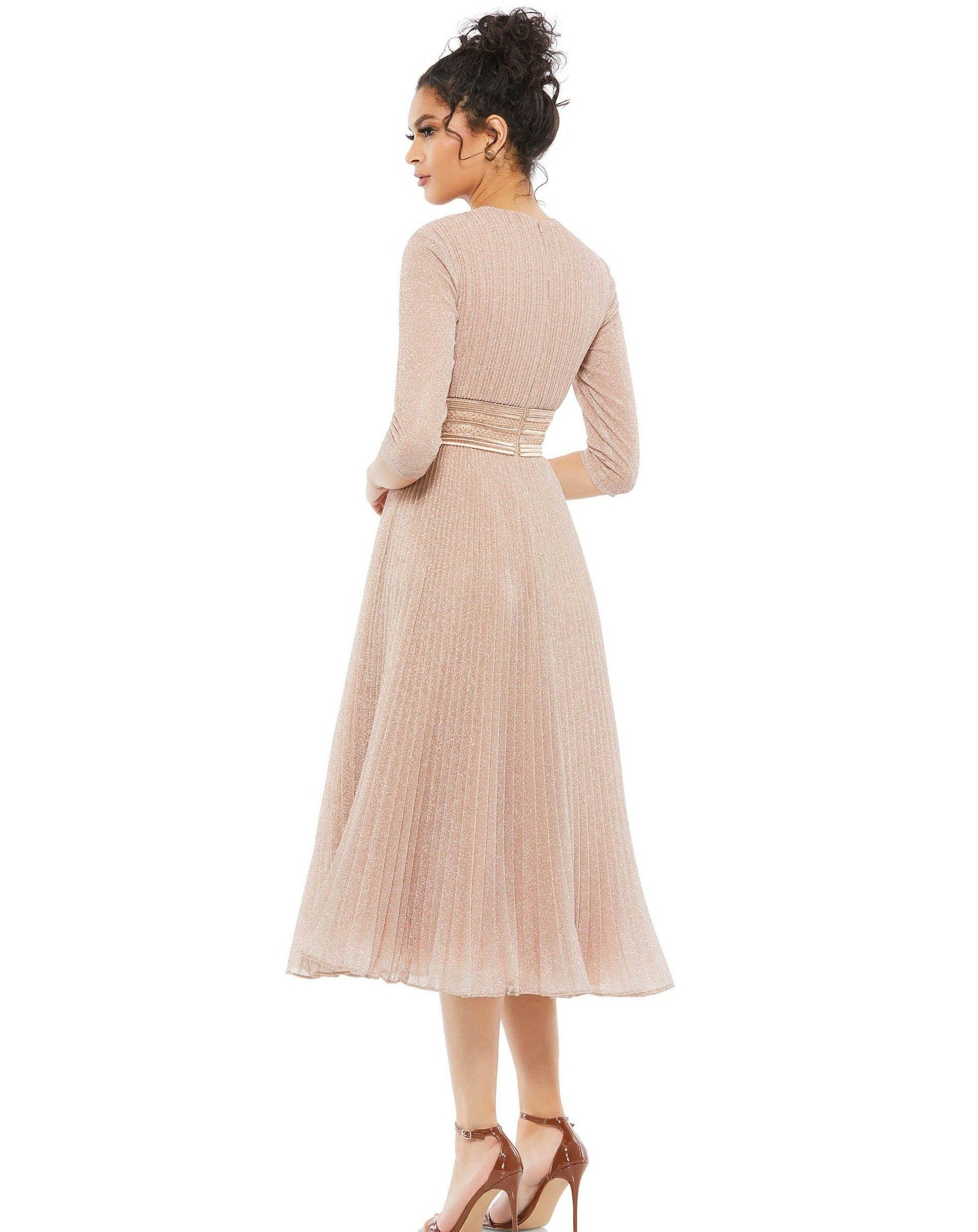 Rose/Gold Mac Duggal 30750 Short Long Sleeve Cocktail Dress