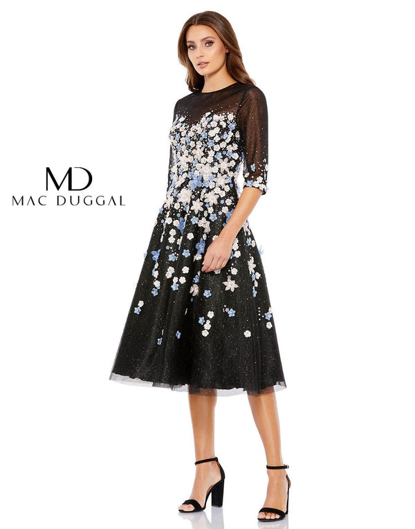 Short Long Sleeve Floral Dress Floral Detail Mac Duggal 11161