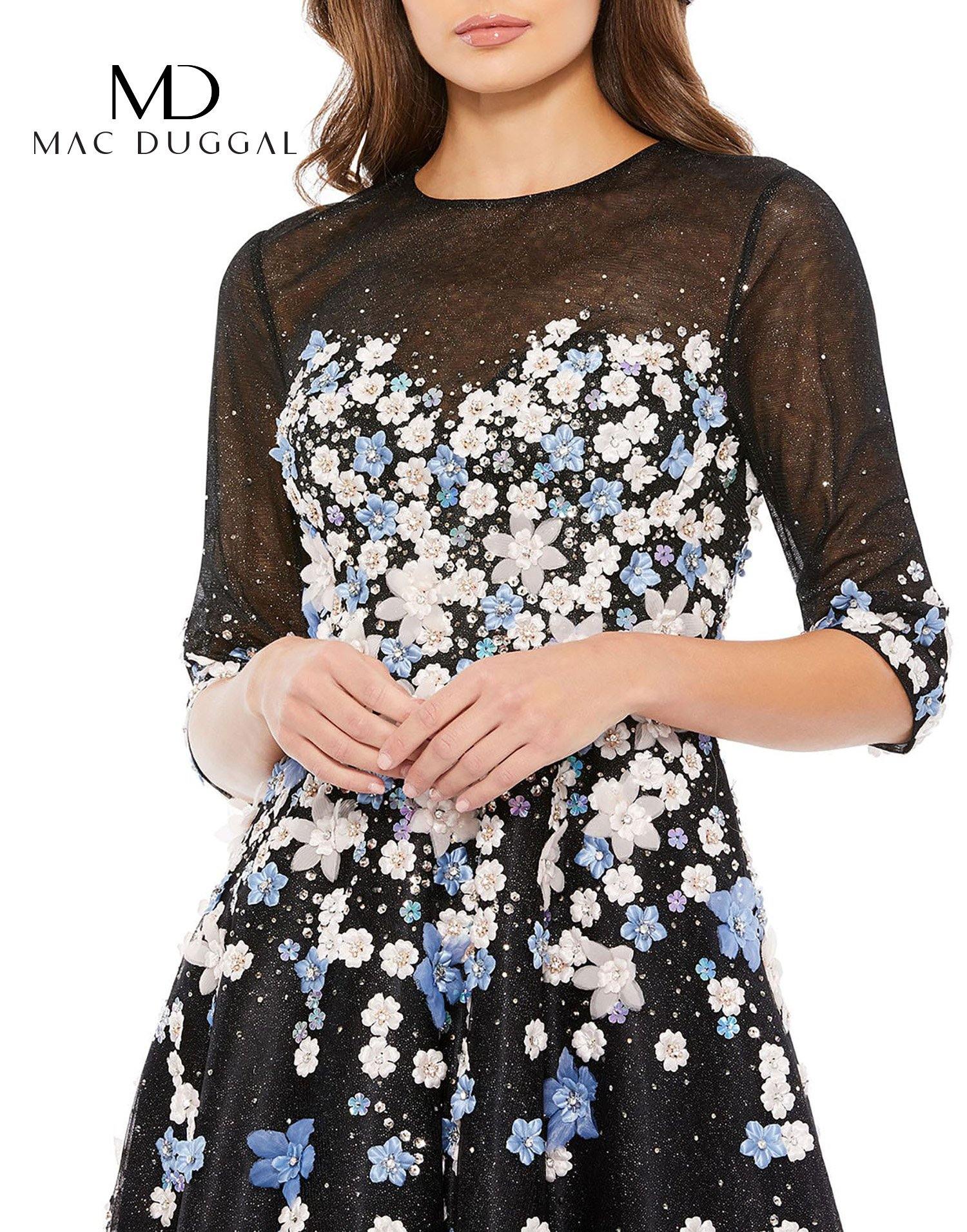 Mac Duggal 11161 Short Long Sleeve Floral Dress