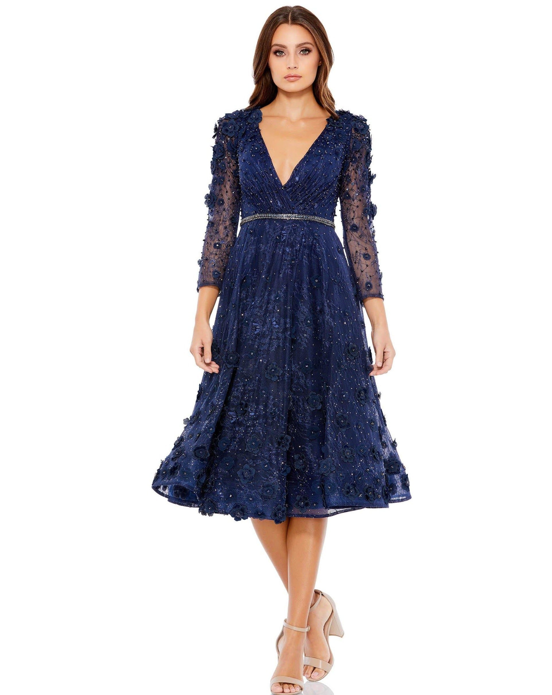 Midnight Mac Duggal 67809 Short Long Sleeves Cocktail Dress - Formal ...