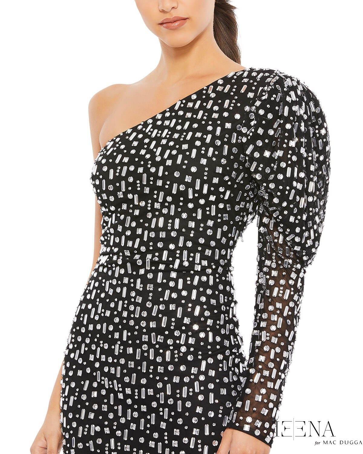 Mac Duggal 10738 Short One Shoulder Beaded Dress