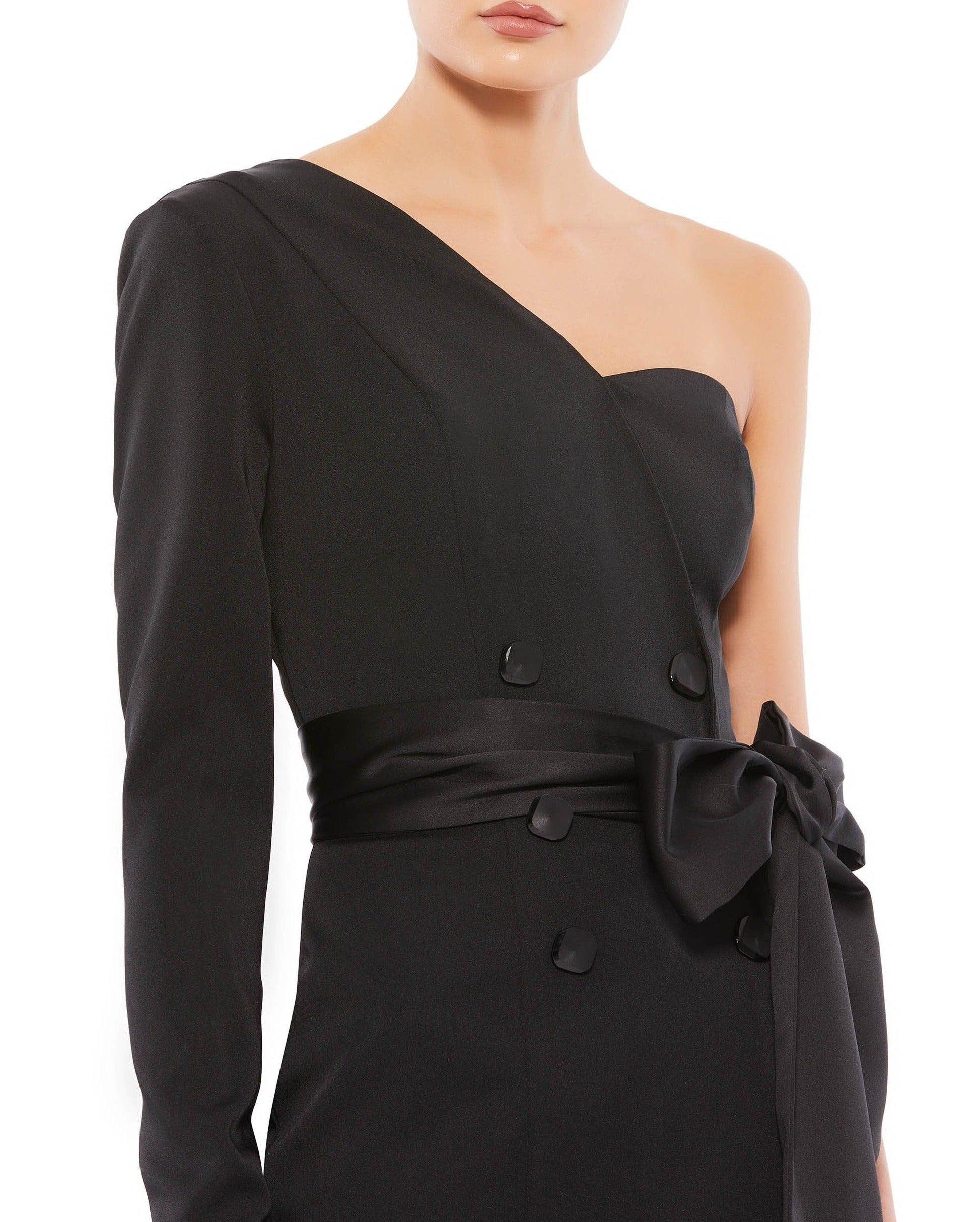 Mac Duggal 12509 Short One Shoulder Tuxedo Dress