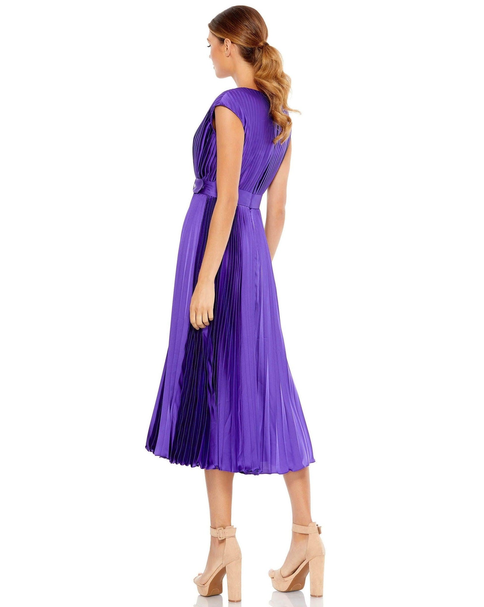 Purple Mac Duggal 26483 Short Pleated Cap sleeve Dress for $169.0 – The ...