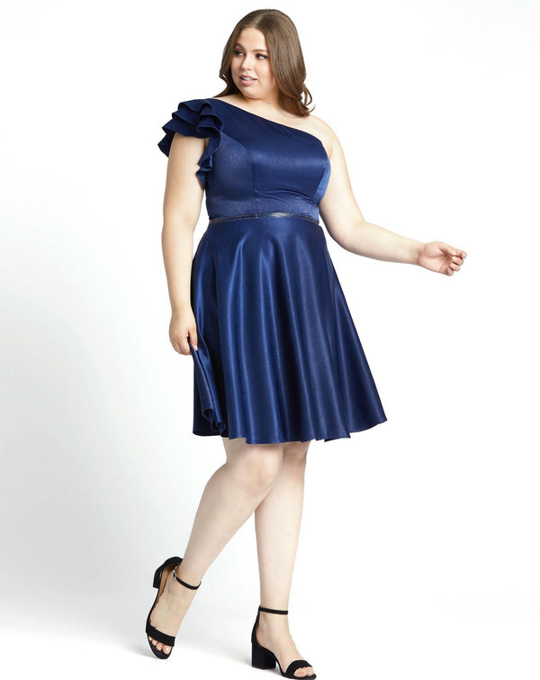 Short Plus Size One Shoulder Dress One Shoulder Detail Mac Duggal 49229