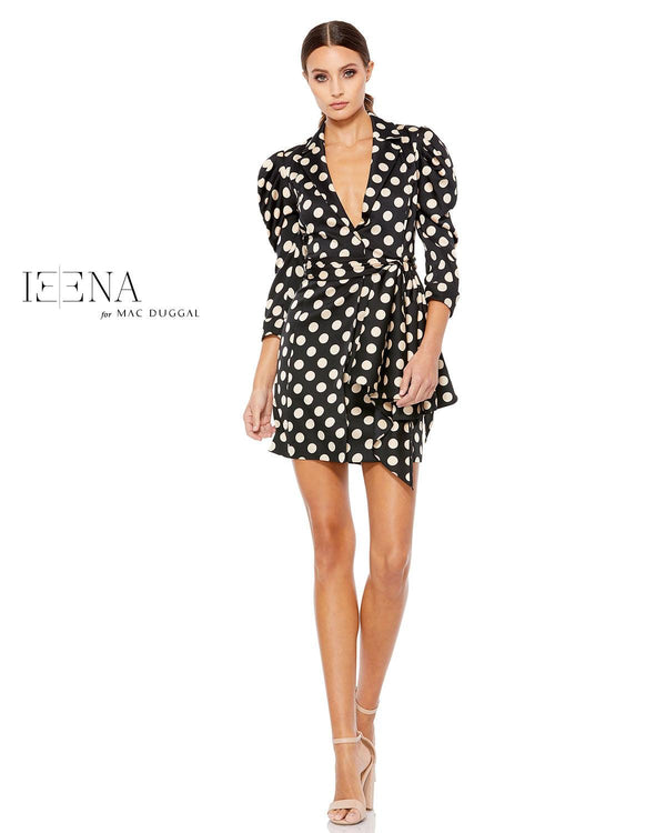 Short Polka Dot Long Sleeve Dress Polka Dot Fabric Mac Duggal 26499