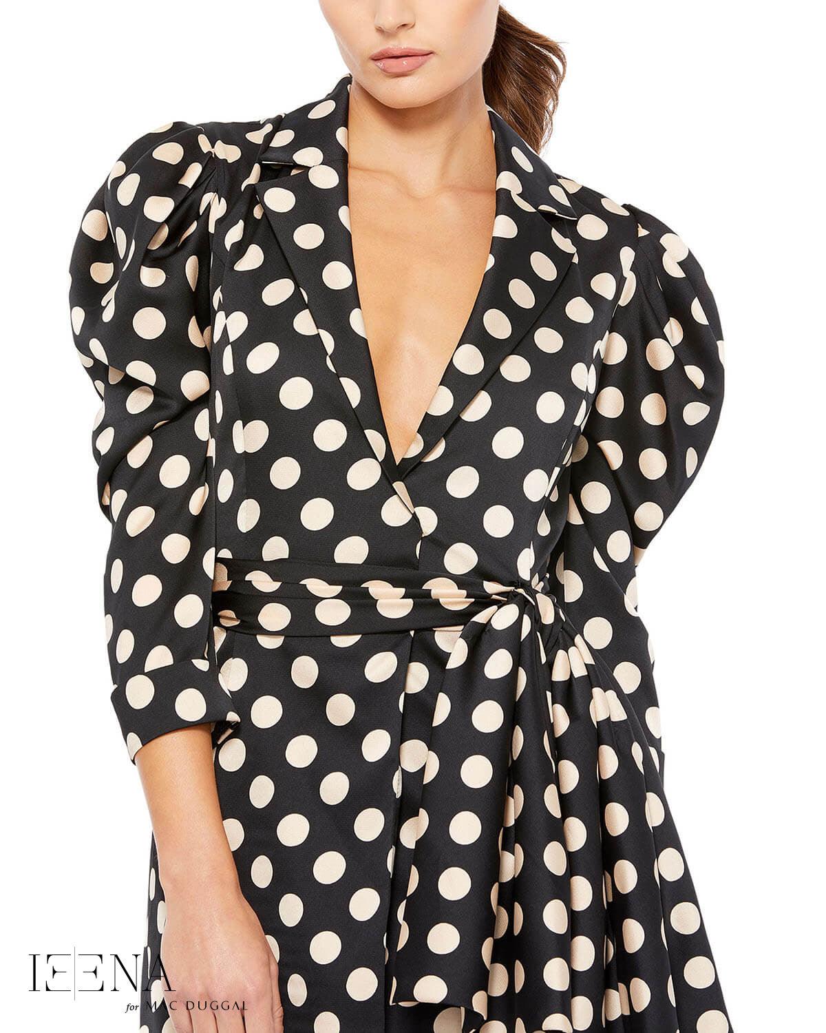 Mac Duggal 26499 Short Polka Dot Long Sleeve Dress
