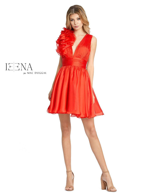 Mac Duggal Short Ruffle V Neck A Line Cocktail Dress - The Dress Outlet