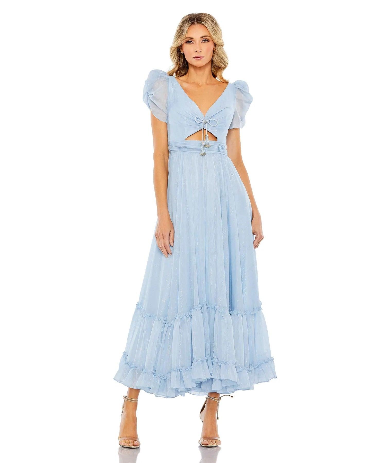 Powder Blue Mac Duggal 68187 Short Sleeve Dress - Formal Dresses & Gowns