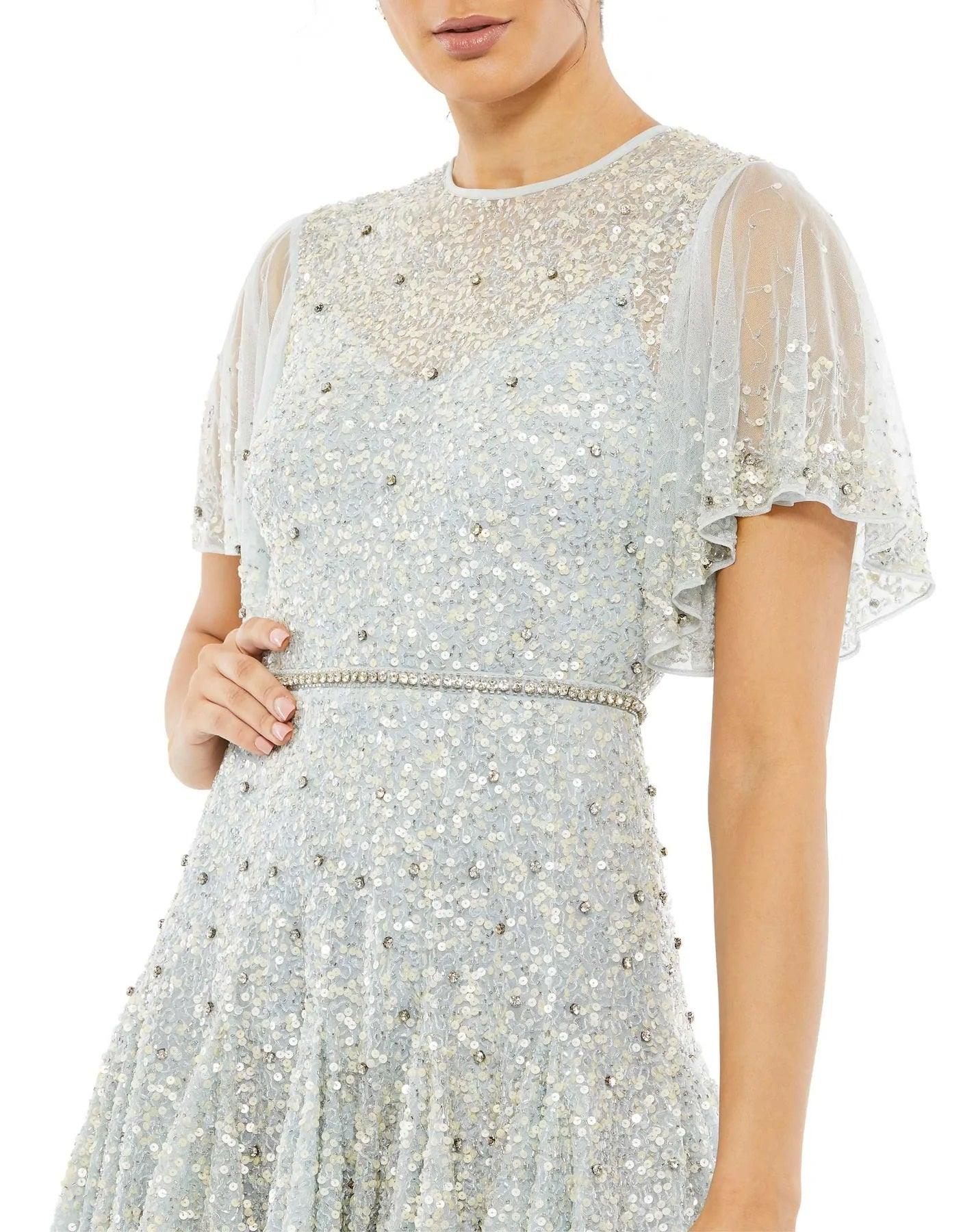 Mac Duggal 93655 Short Sleeve Tea Length Dress