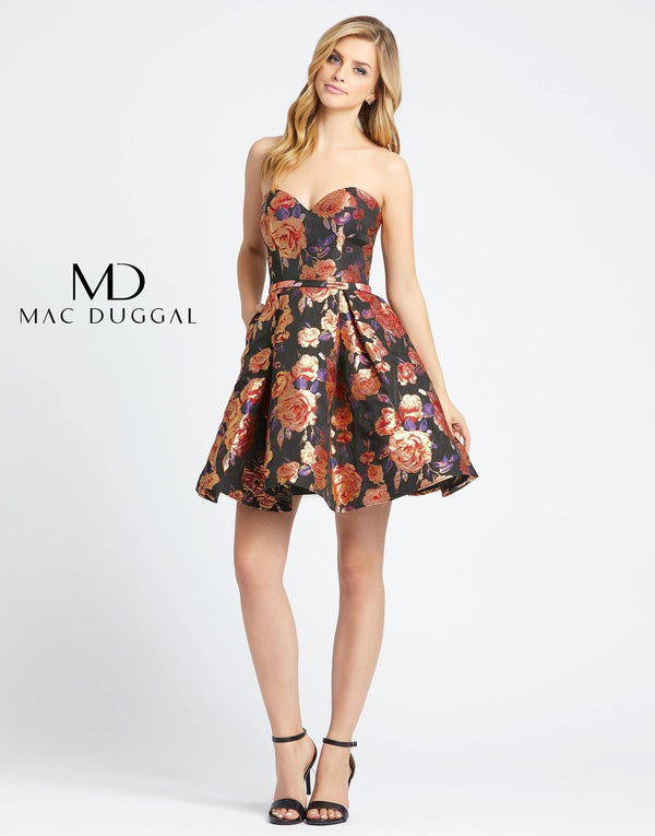 Short Strapless Floral Dress Floral Detail Mac Duggal 67641