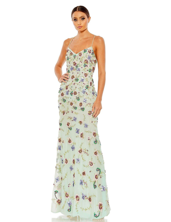 Spaghetti Strap Long Formal Floral Dress Floral Detail Mac Duggal 10890