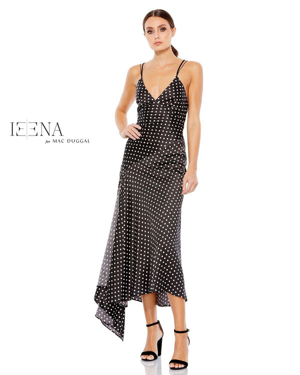 Tea Length Satin Polka Dot Gown Satin Polka Dot Fabric Mac Duggal 2146