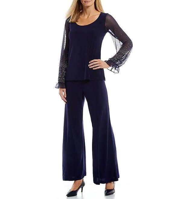 Marina Formal Beaded Long Sleeve Two Piece Pant Set