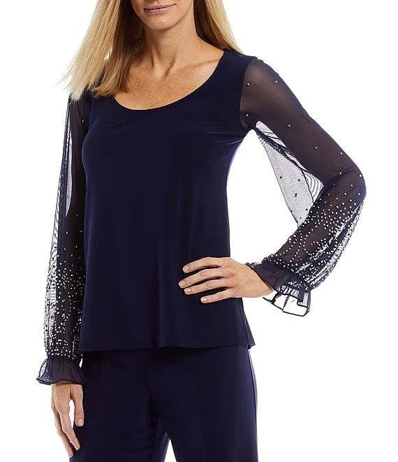 Marina Formal Beaded Long Sleeve Two Piece Pant Set