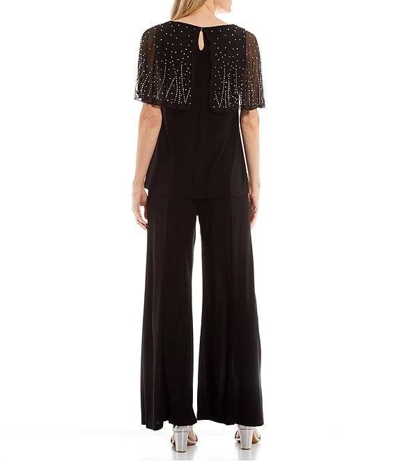 Marina Formal Beaded Short capelet Sleeve Pant Set