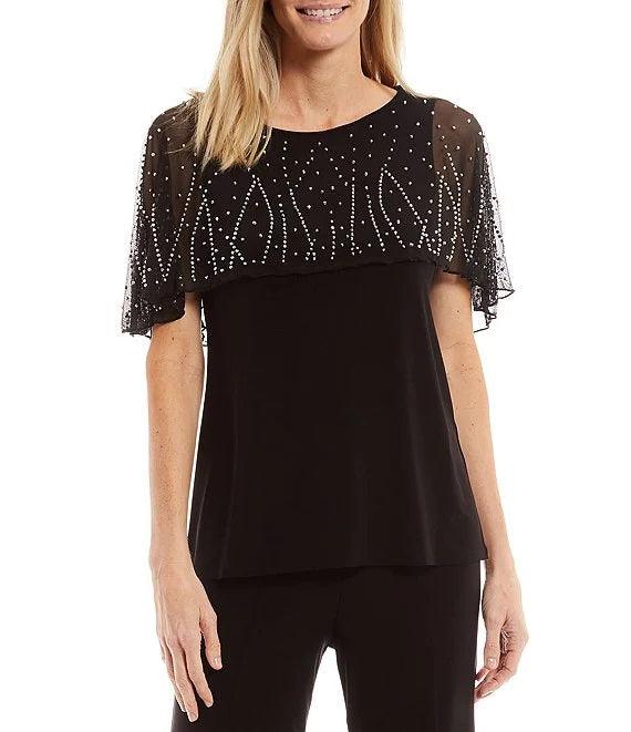 Marina Formal Beaded Short capelet Sleeve Pant Set