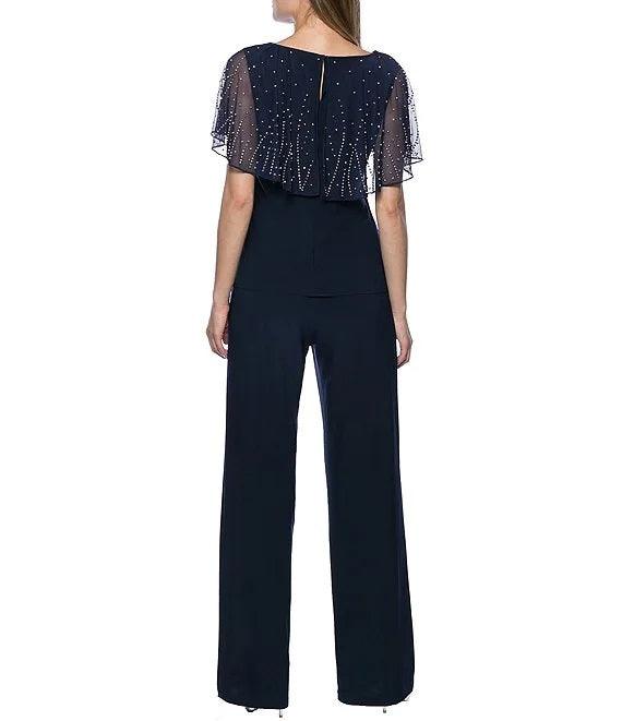 Marina Formal Beaded Short capelet Sleeve Pant Set
