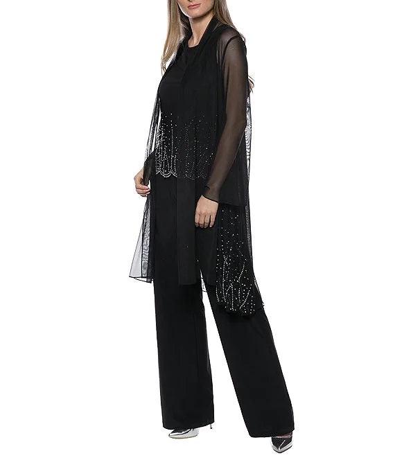 Marina Formal Two Piece Beaded Jacket Jumpsuit Set - The Dress Outlet