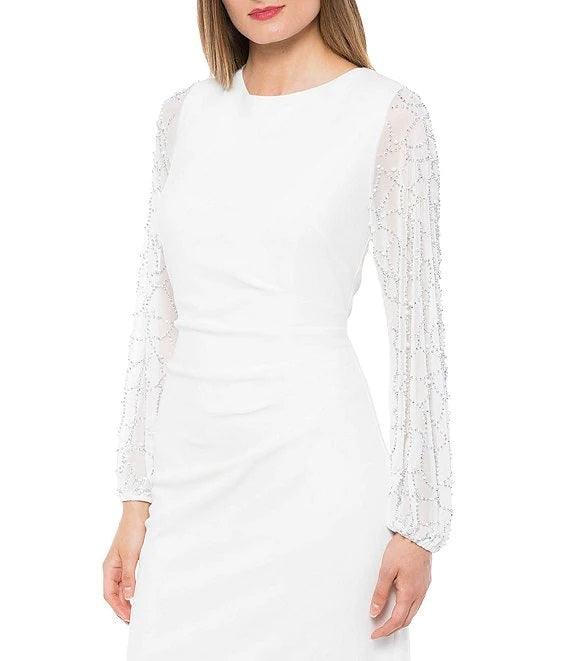 Marina Long Chiffon Sleeve Formal Fitted Dress