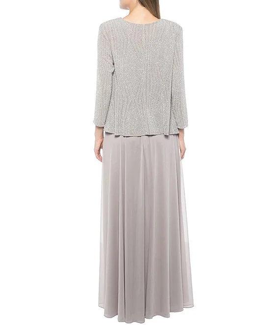 Marina Long Formal Sleeveless Glitter Jacket Dress