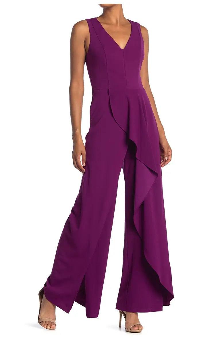 Marina Long Formal Sleeveless Ruffled Jumpsuit