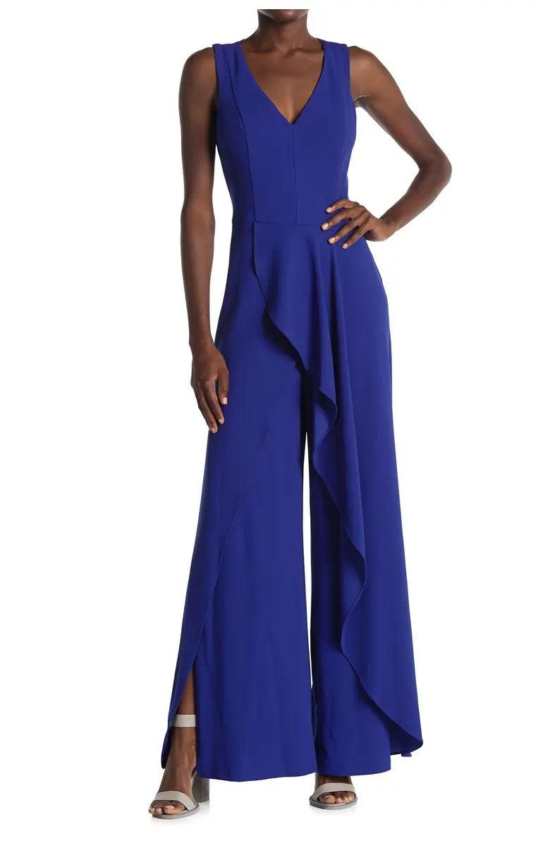 Marina Long Formal Sleeveless Ruffled Jumpsuit