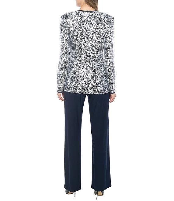 Marina Long Sleeve Formal Metallic Pant Suit