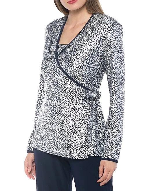 Marina Long Sleeve Formal Metallic Pant Suit - The Dress Outlet