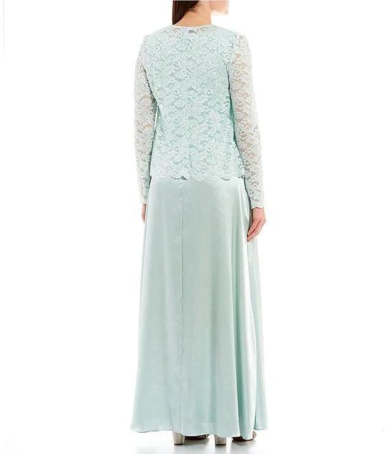 Marina Long Sleeveless Formal Jacket Lace Dress